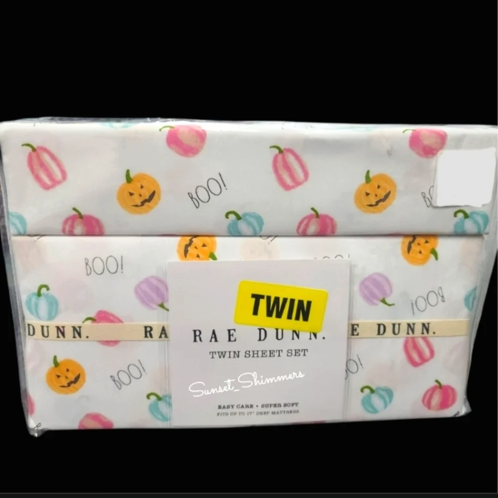 Rae Dunn Colorful Jack Pumpkin Boo Twin Bed Sheet Set Decor NEW